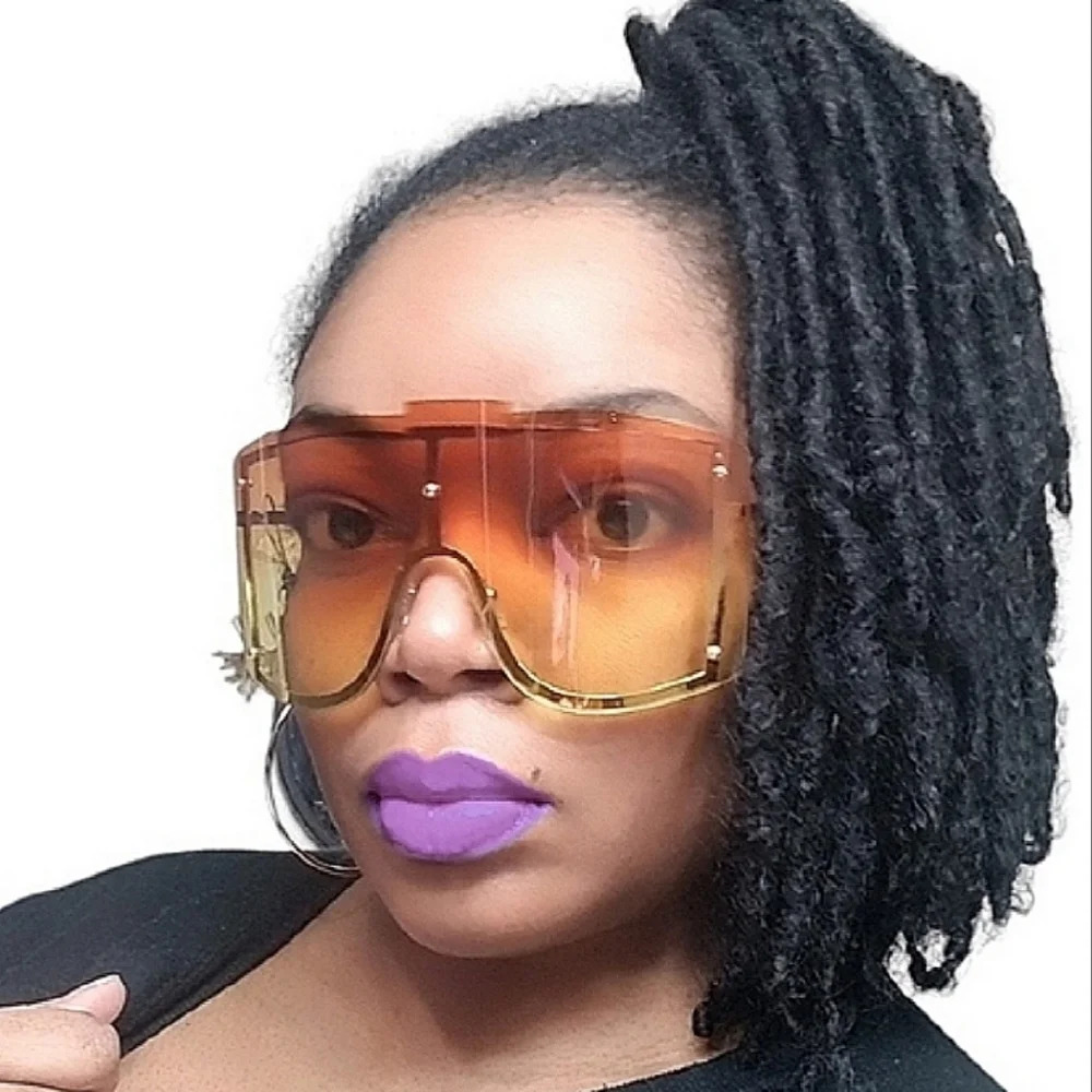 Oversized Yellow and Orange Temple Frame Gradient Rimless Sunglasses